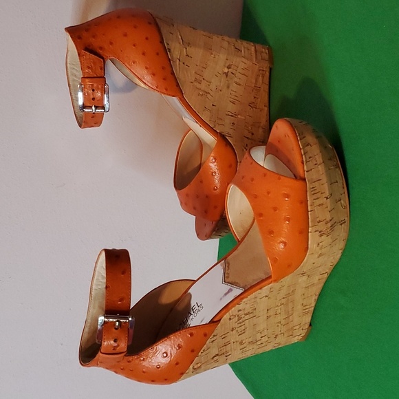 Womens Orange Embossed Leather MICHAEL Michael Kors Wedge Heels - Picture 8 of 10